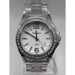 Armitron Now Women's Watch Crystal Bezel Clear Plastic Band 75/3935- New Battery